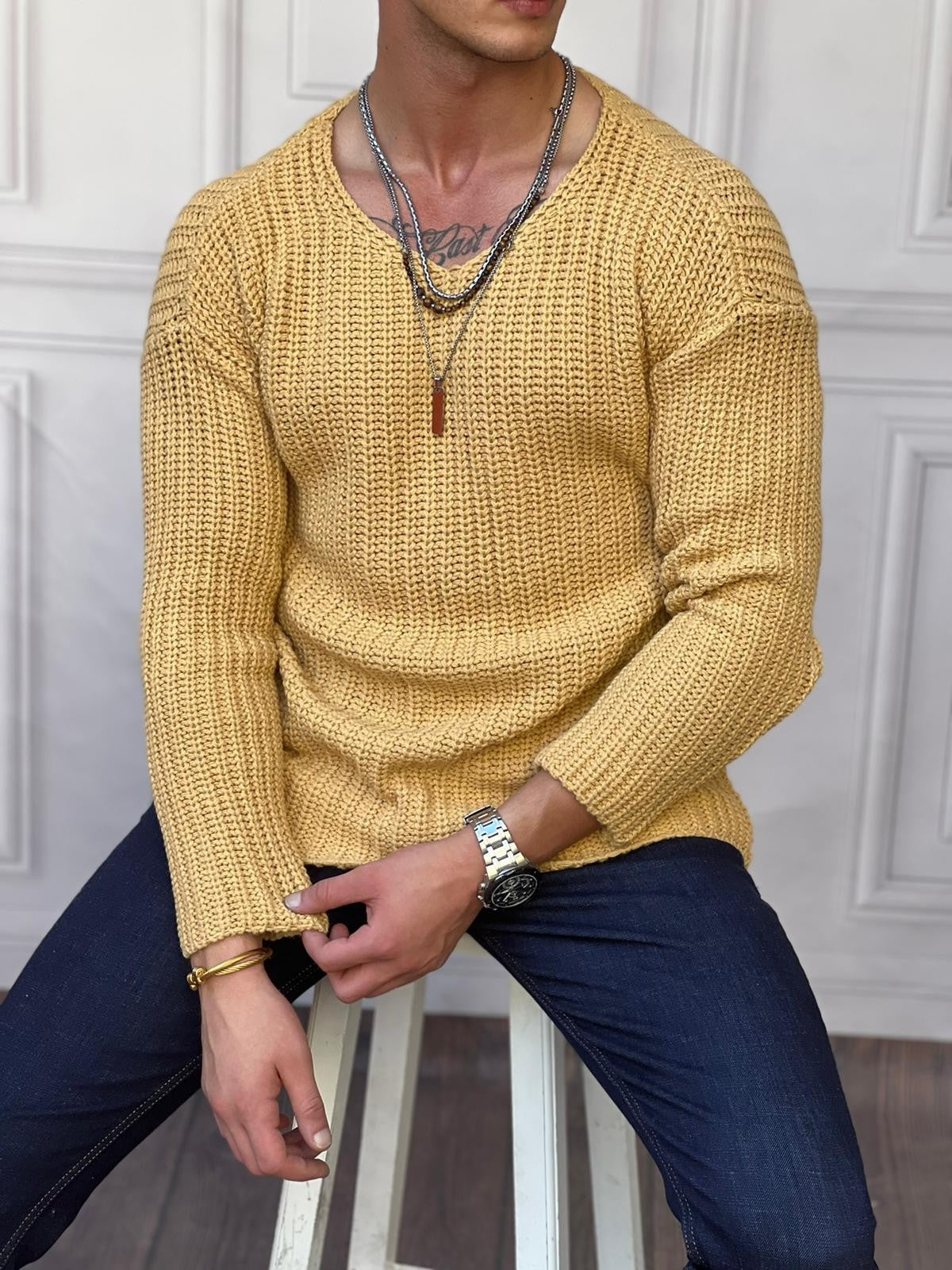 Yüksek Kalite Çelik Örme Oversize Kazak