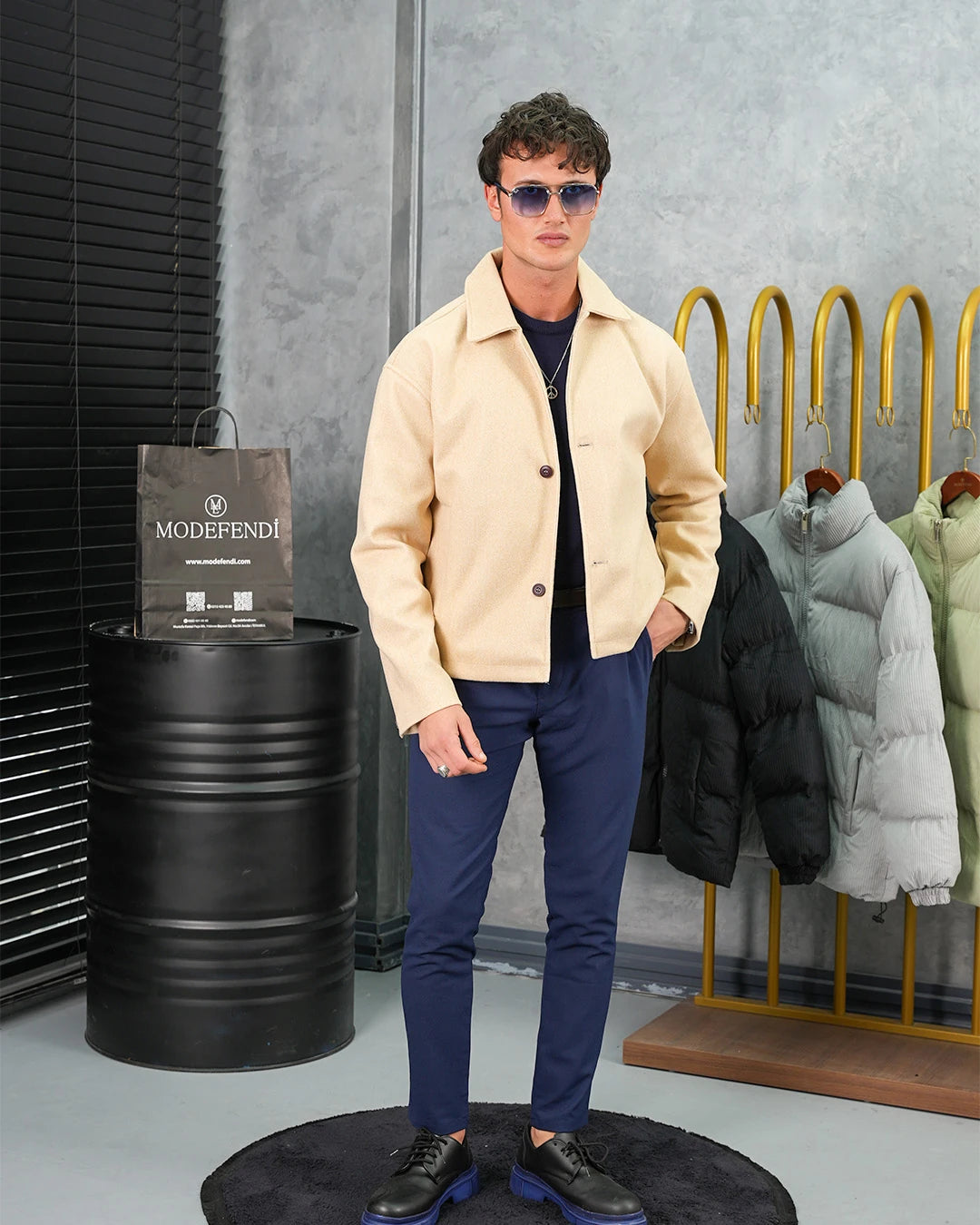 Orta Slim Fit Düğme Detaylı Kaşmir Kaban