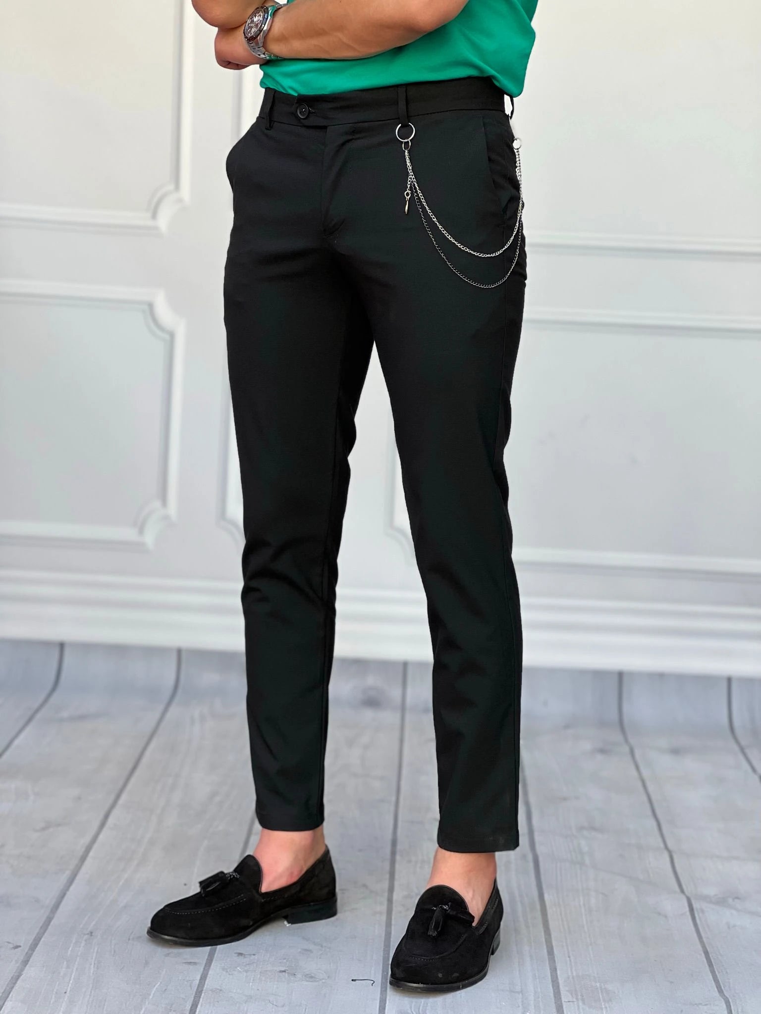 Slim Fit Kalıp Düz Kumaş Pantolon