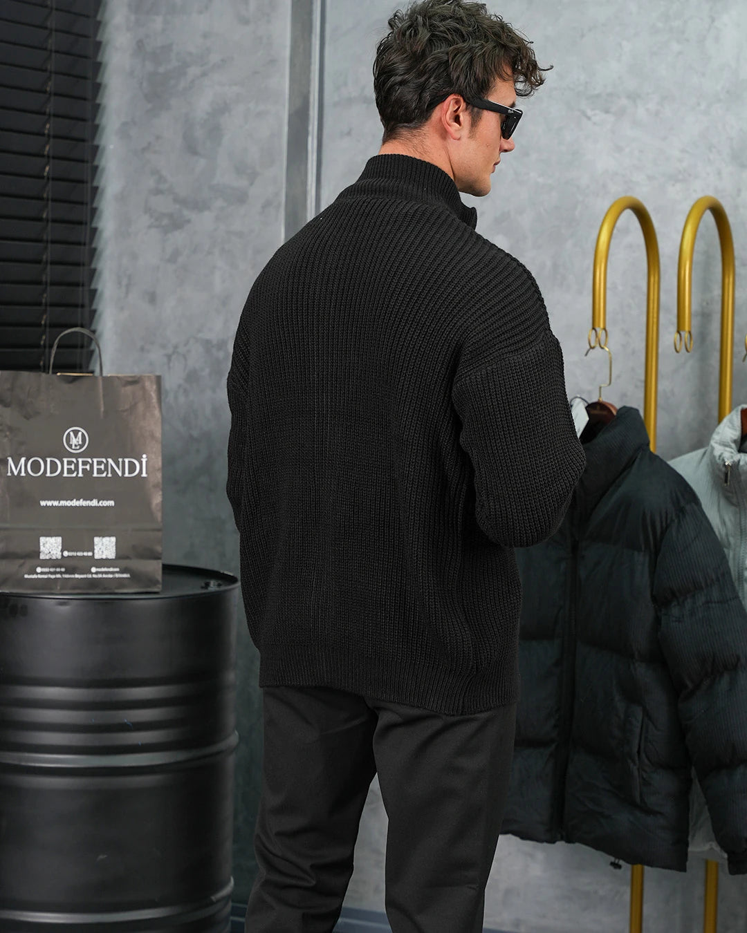 Yüksek Kalite Örgü Desen Fermuarlı Triko Hırka