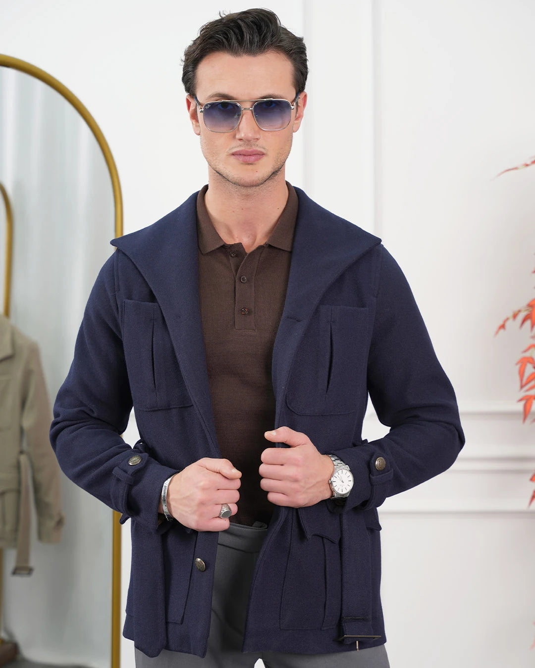 Kayık Yaka Kuzu Kaşmir Kaban