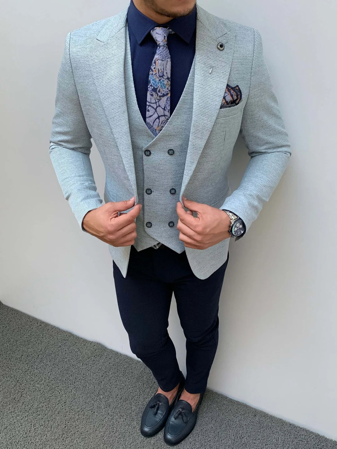 Slim Fit İtalyan Kesim  Hasır Örme Pamuk Spor Ceket Yelek