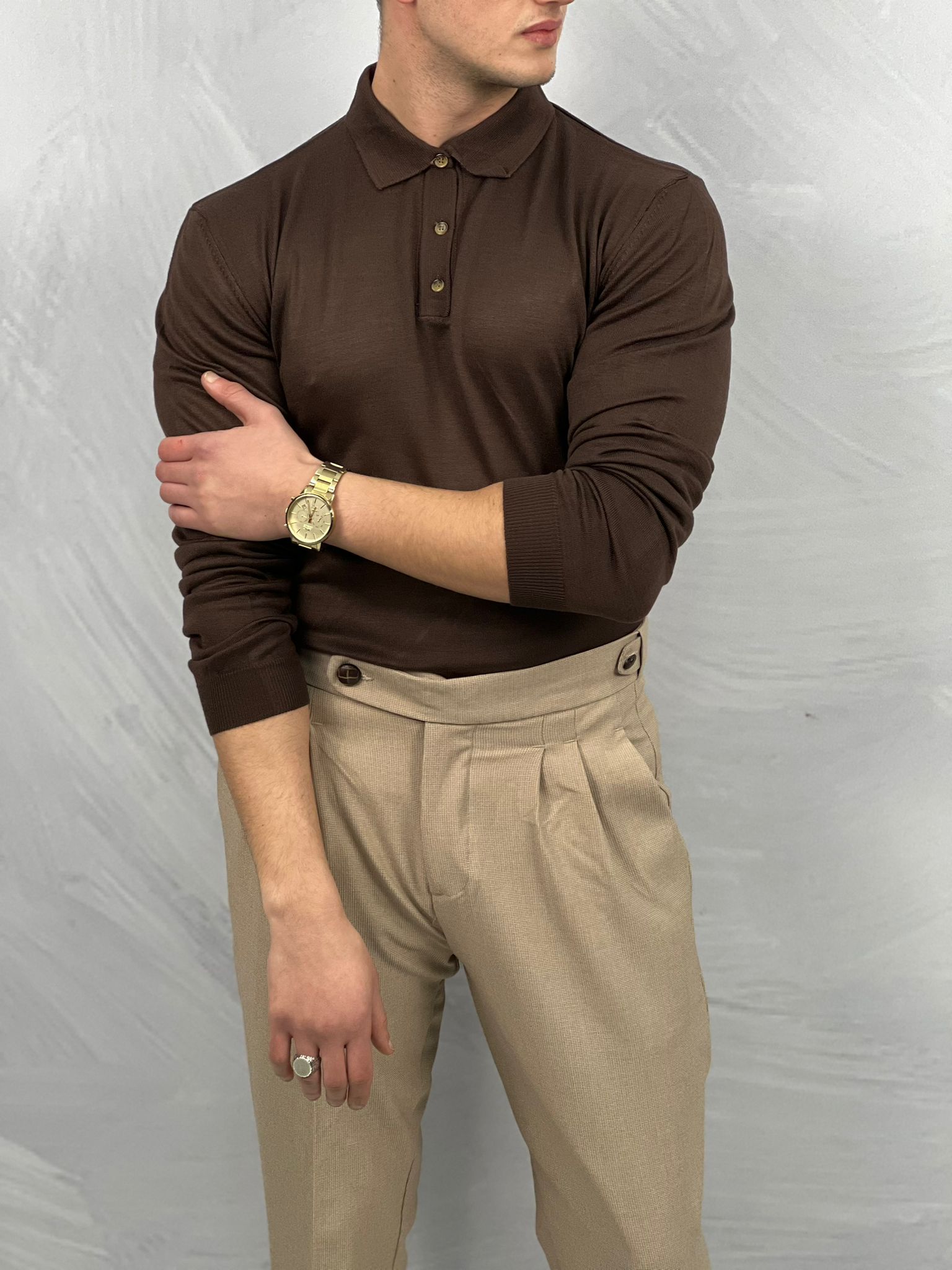 Slimfit Kalıp Pamuk Likra Düğme Detaylı Triko Kazak