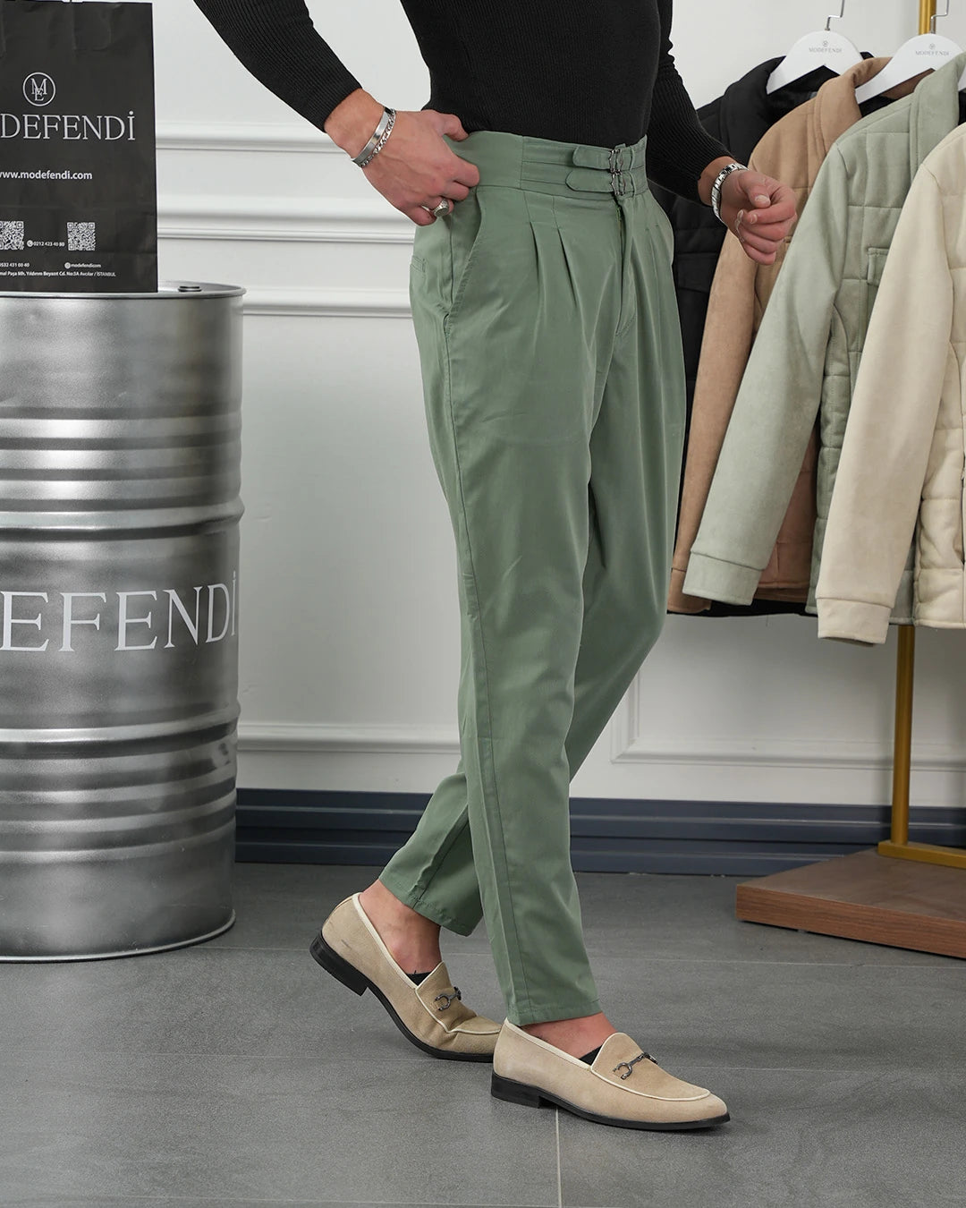 Toka Detaylı Çift Pile İtalyan Kesim Pantolon