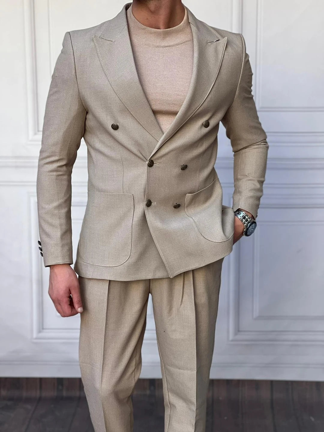 Petek Örme Pamuk Likra İtalyan Kesim Slimfit Ceket Pantolon Takım Elbise