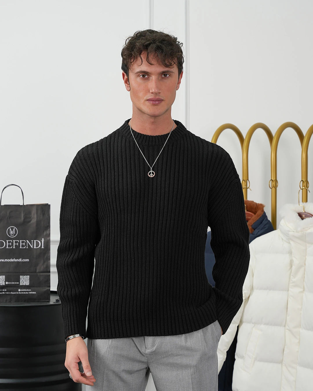 Kalın Çizgi Detaylı Oversize Kazak