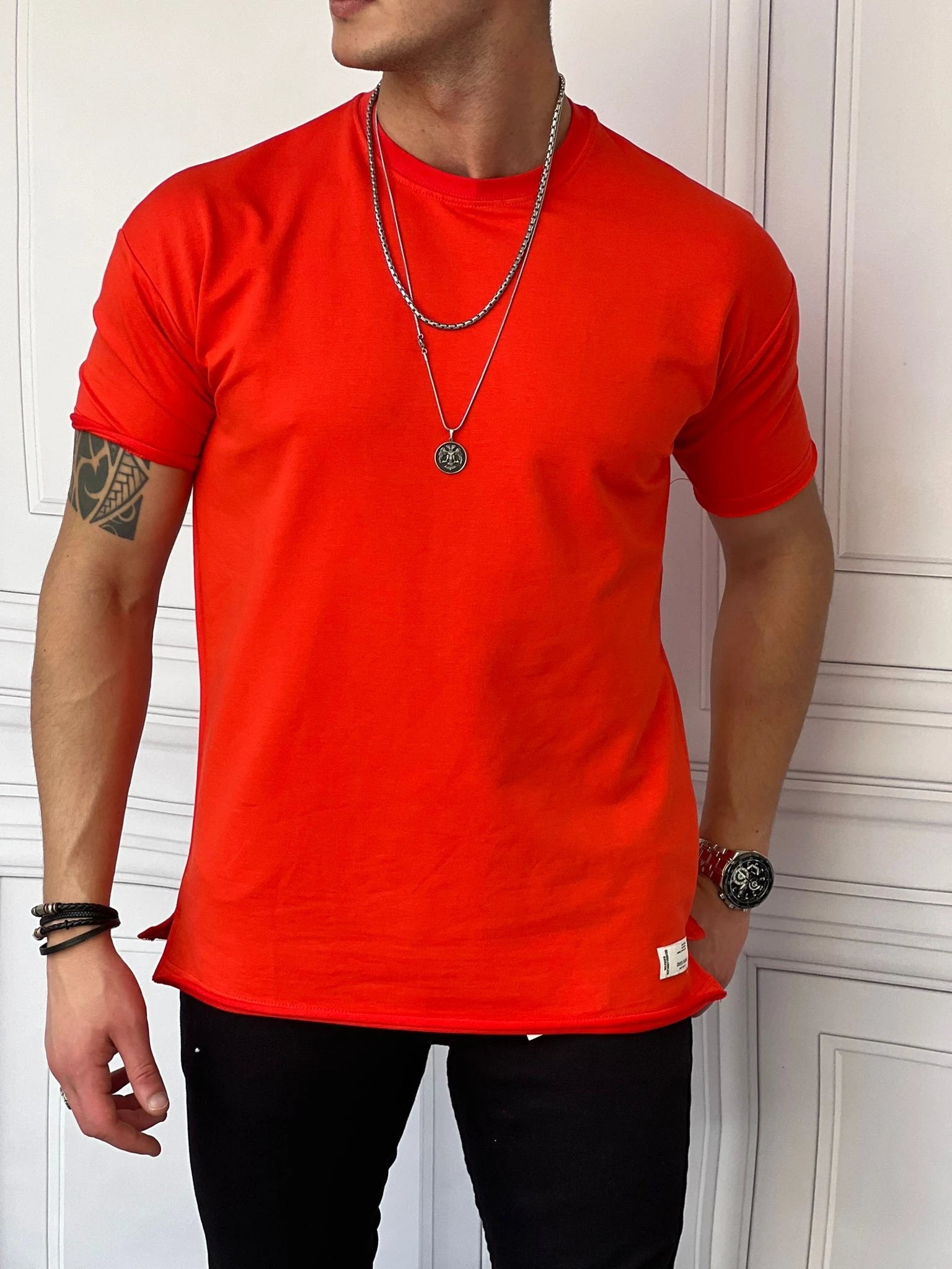 Pamuk Likra Yırtmaç Detaylı 2 İplik Oversize Tshirt