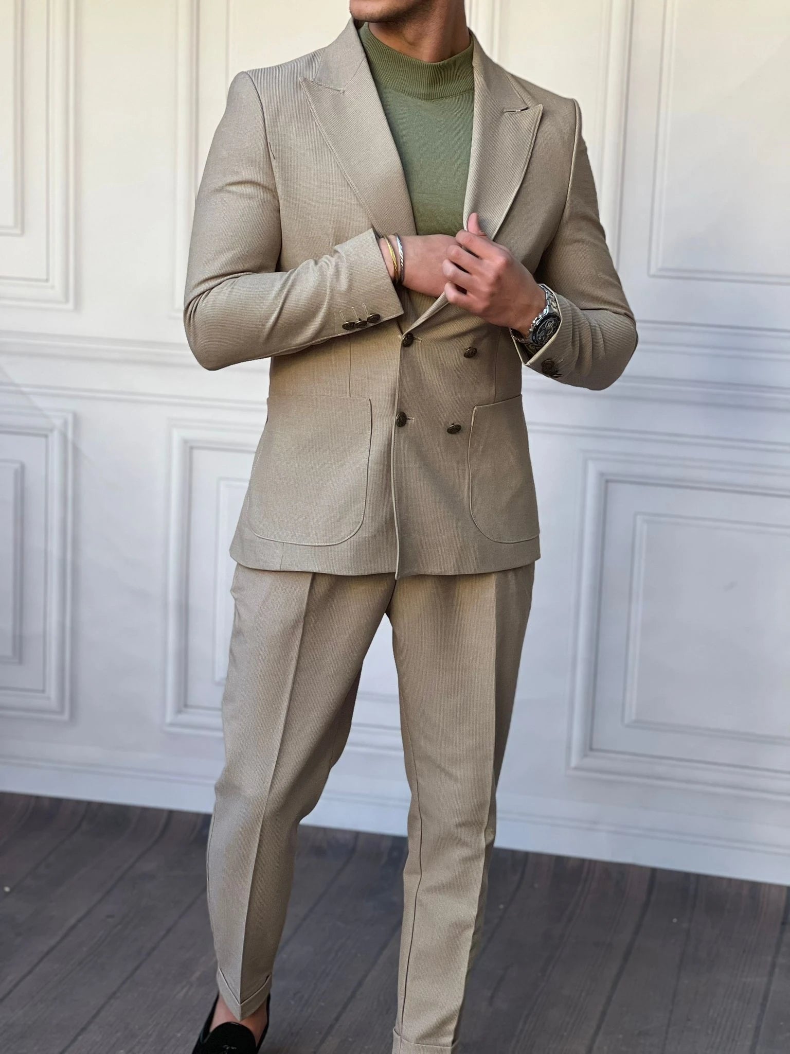 Petek Örme Pamuk Likra İtalyan Kesim Slimfit Ceket Pantolon Takım Elbise