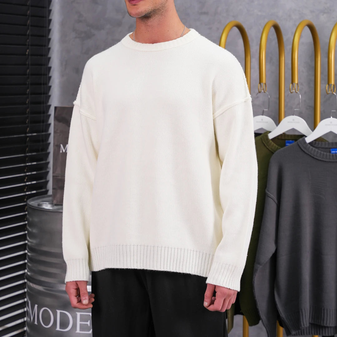 Ters Dikiş Oversize Bisiklet Yaka Yün Pamuk Kazak