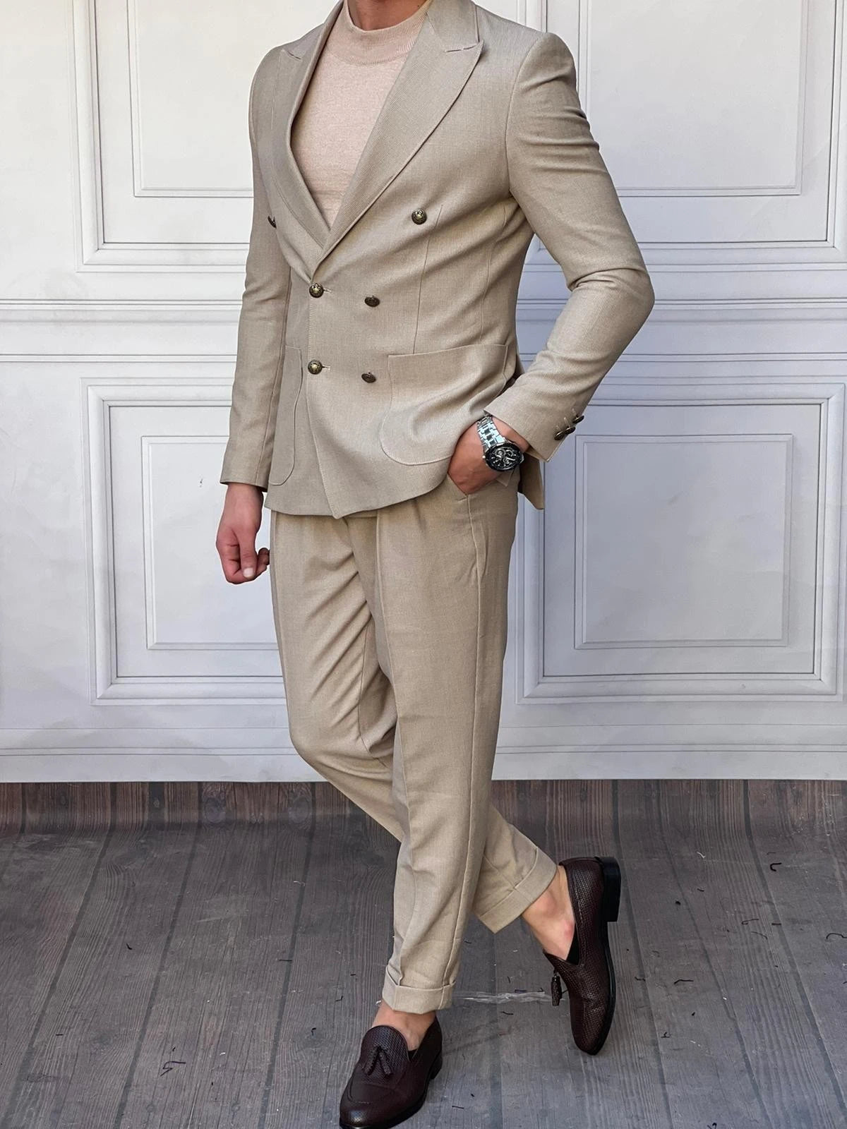 Petek Örme Pamuk Likra İtalyan Kesim Slimfit Ceket Pantolon Takım Elbise