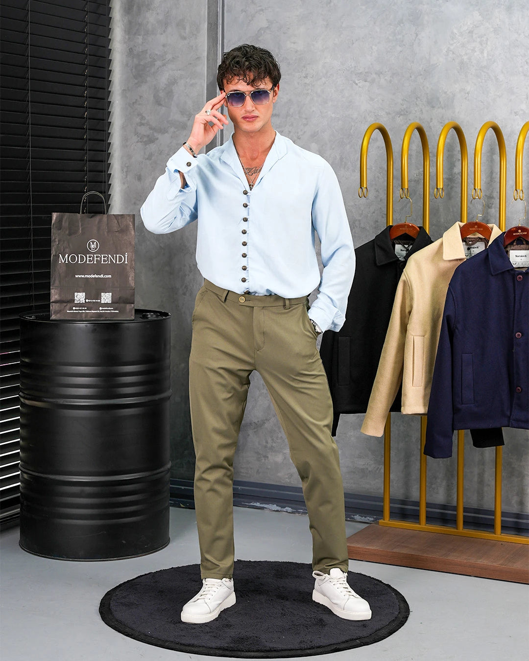 Ham Keten Metal Düğme Gömlek