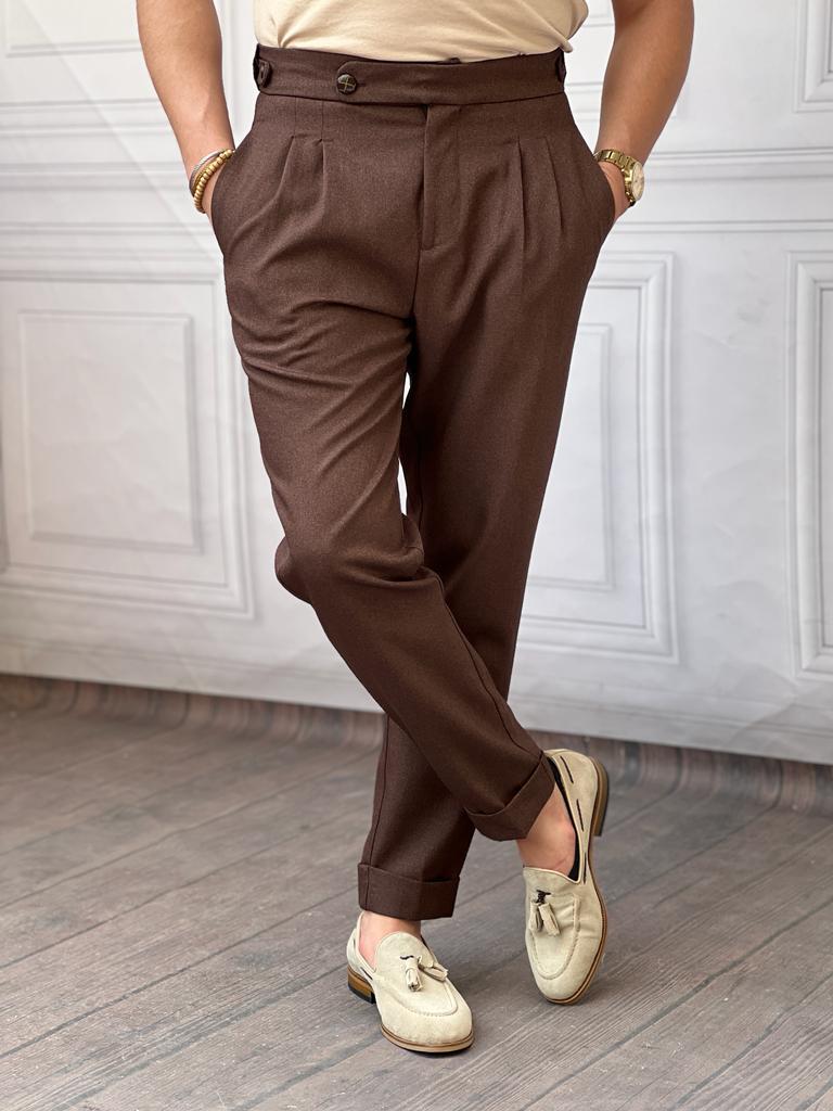 Tek Düğme Detaylı İtalyan Kesim Pileli Pantolon