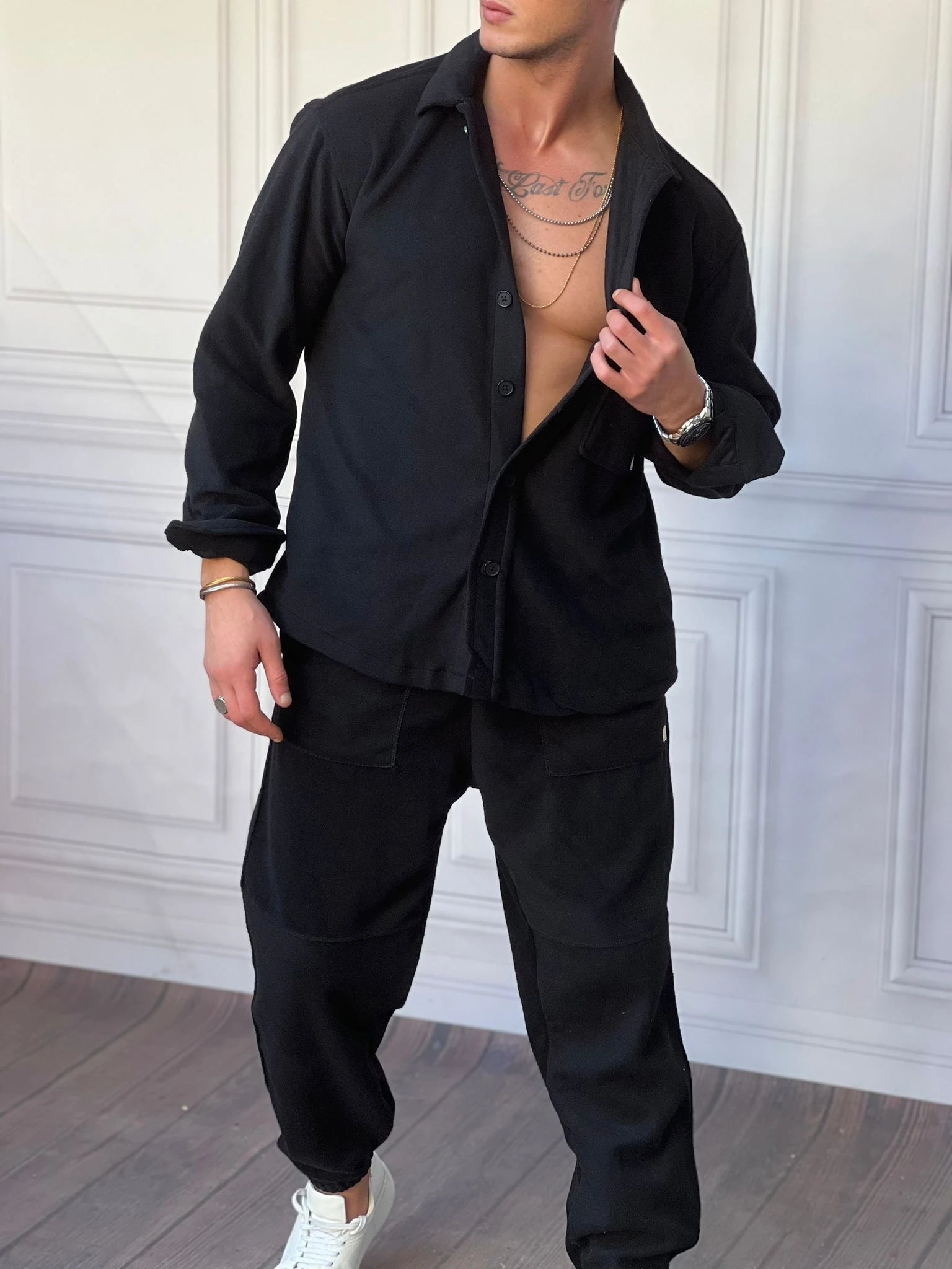 Geniş Kalıp Yüksek Kalite Pamuklu Polar Gömlek Alt Üst Takım