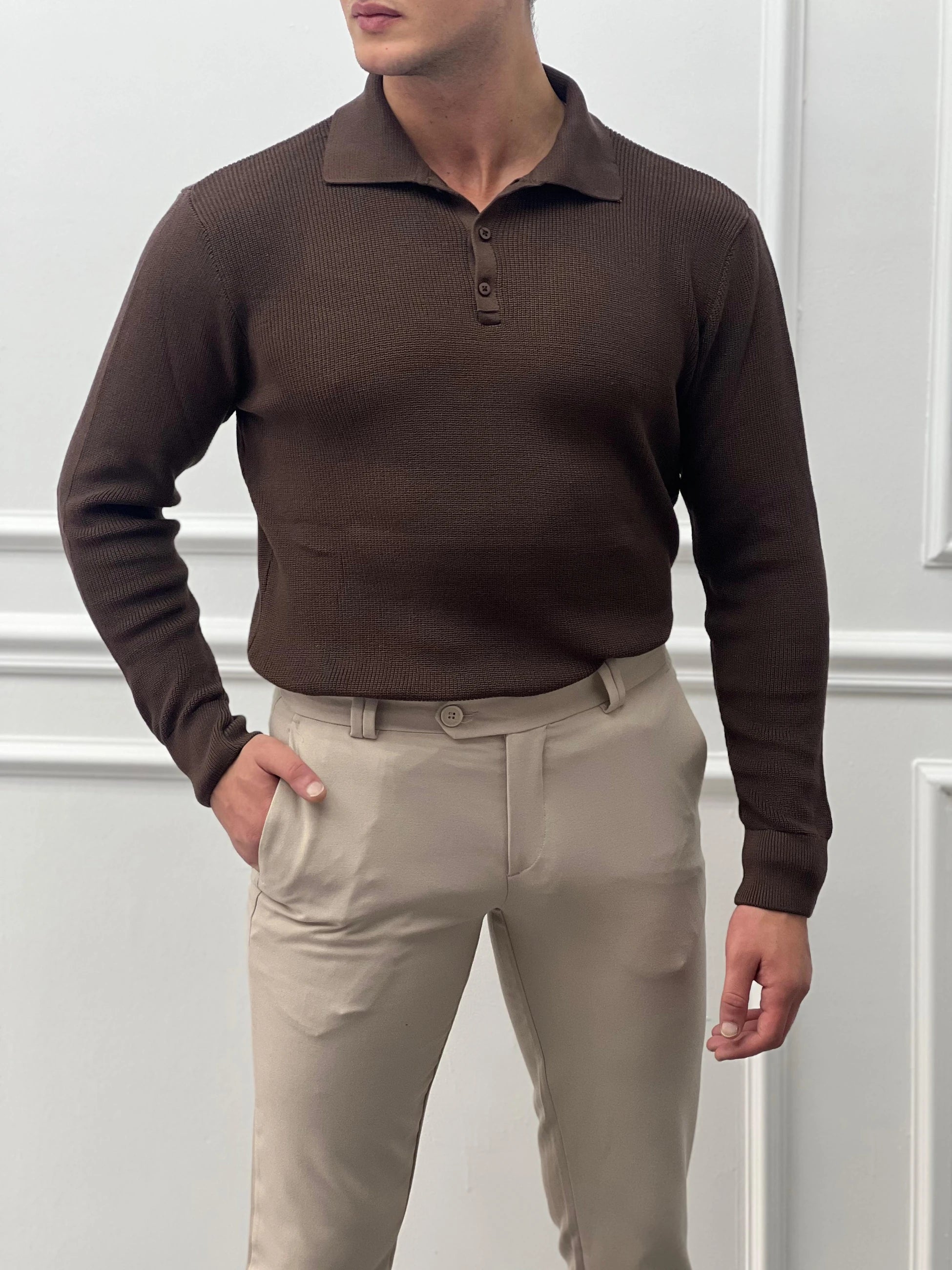 Polo Yaka Düğme Detaylı Kazak