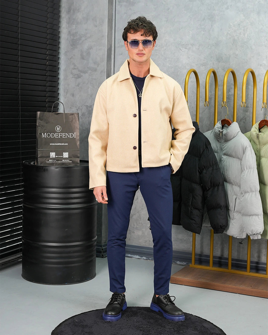 Orta Slim Fit Düğme Detaylı Kaşmir Kaban