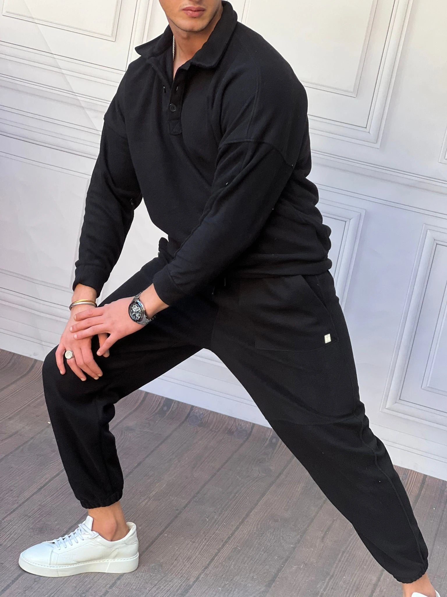 Yüksek Kalite Pamuklu Üç Düğme Sweat Alt Üst Takım