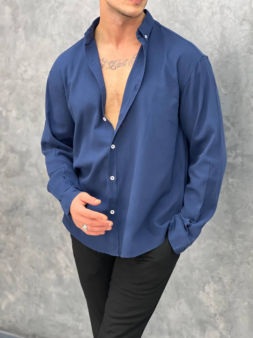 Krinkıl Kumaş Oversize Kesim Keten Gömlek