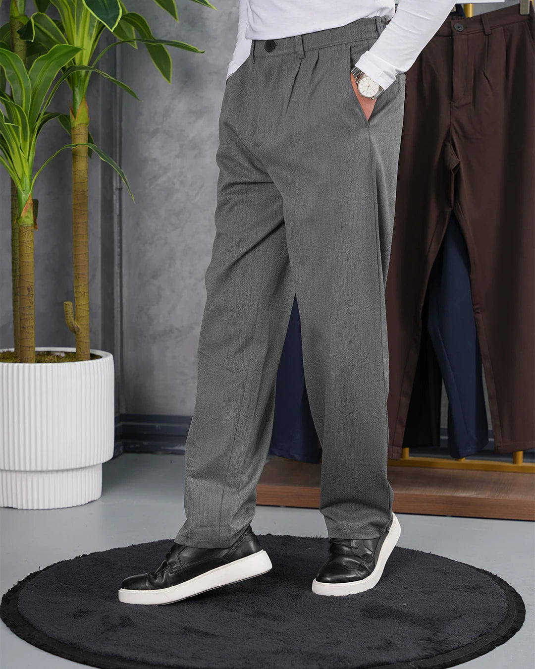 Baggy Kesim Pile Detaylı Kumaş Pantolon