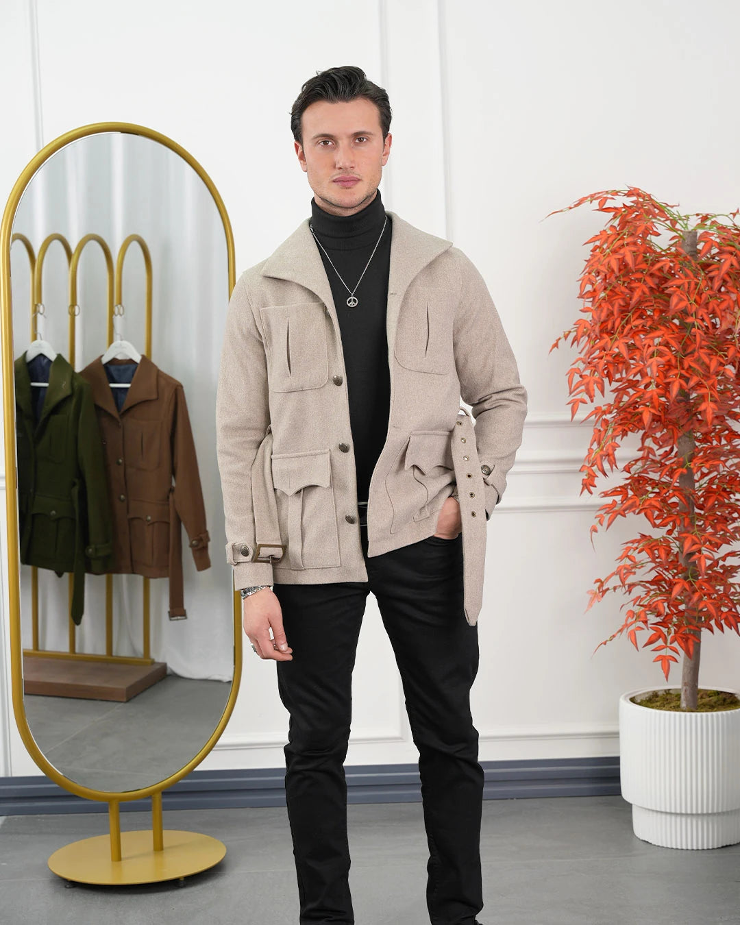 Kayık Yaka Kuzu Kaşmir Kaban