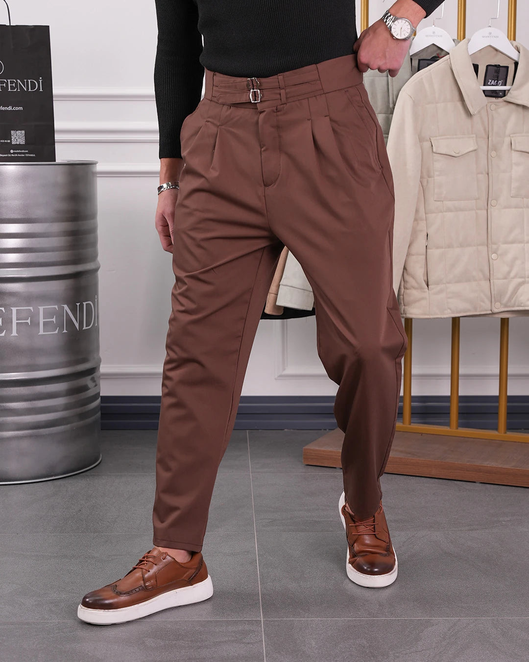 Toka Detaylı Çift Pile İtalyan Kesim Pantolon