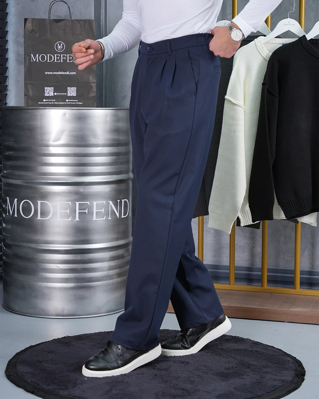 Baggy Kesim Pile Detaylı Kumaş Pantolon