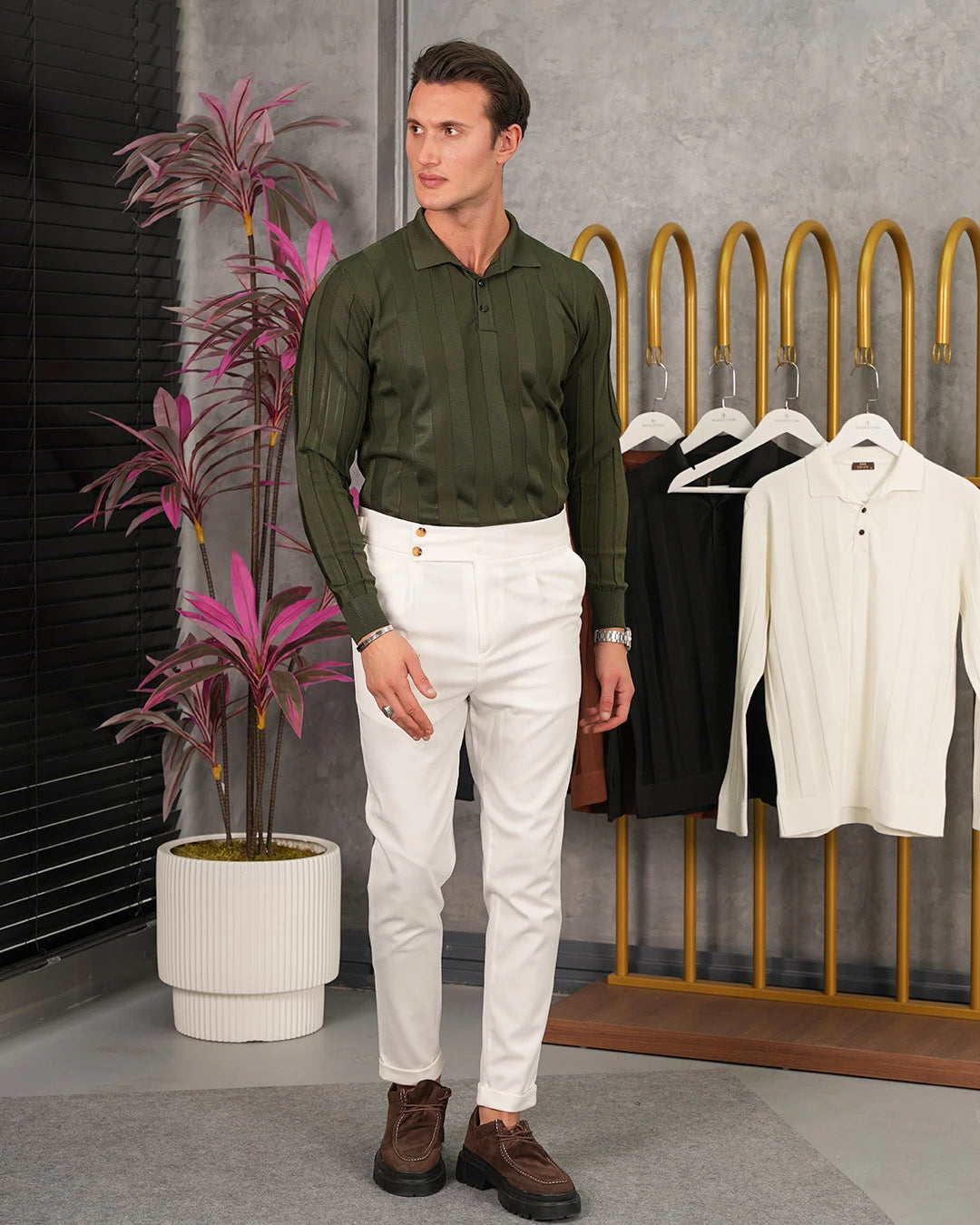 Yüksek Kalite Merserize Kumaş Şerit Çizgili Polo Yaka Triko