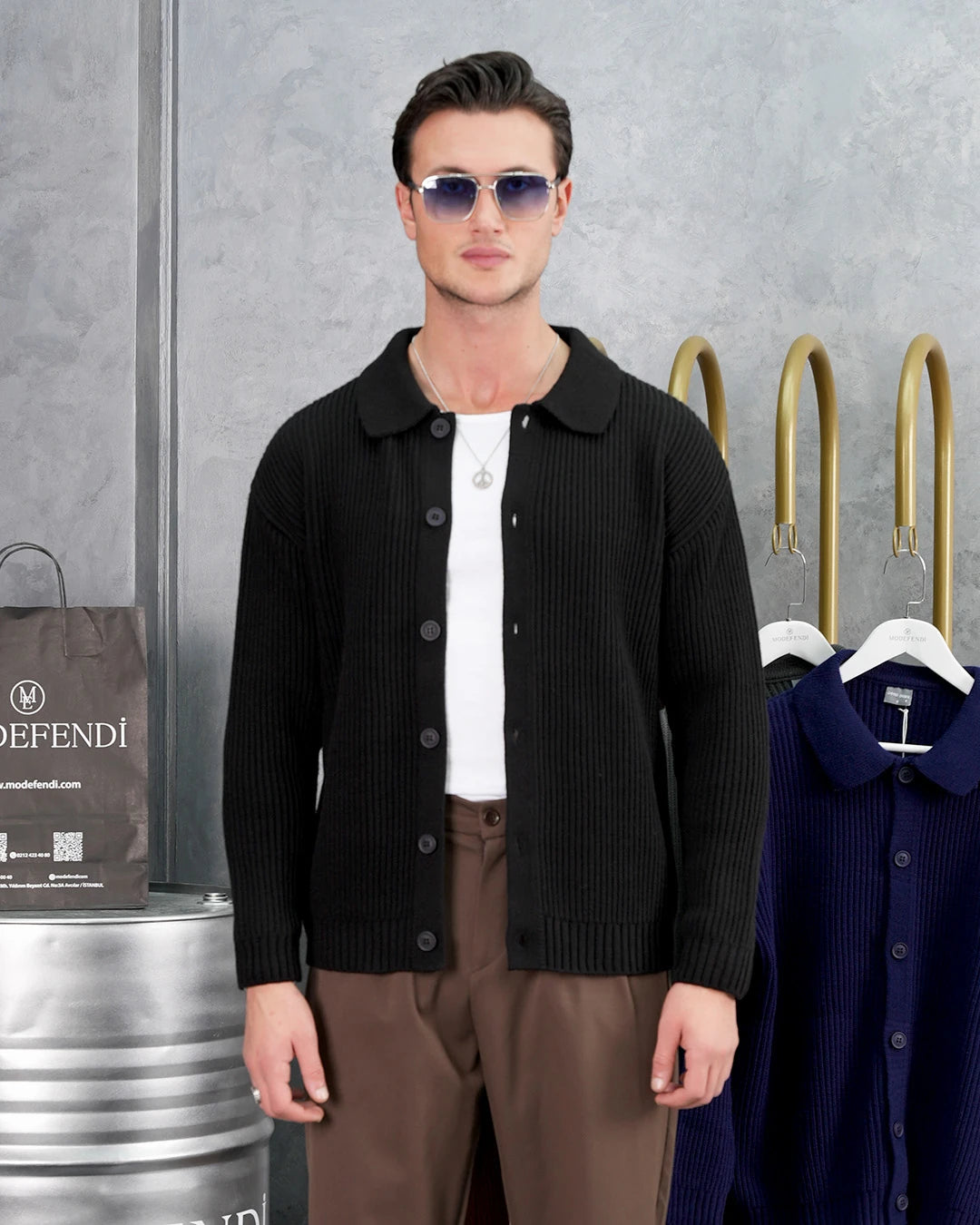 Düğmeli Gömlek Yaka Triko Hırka