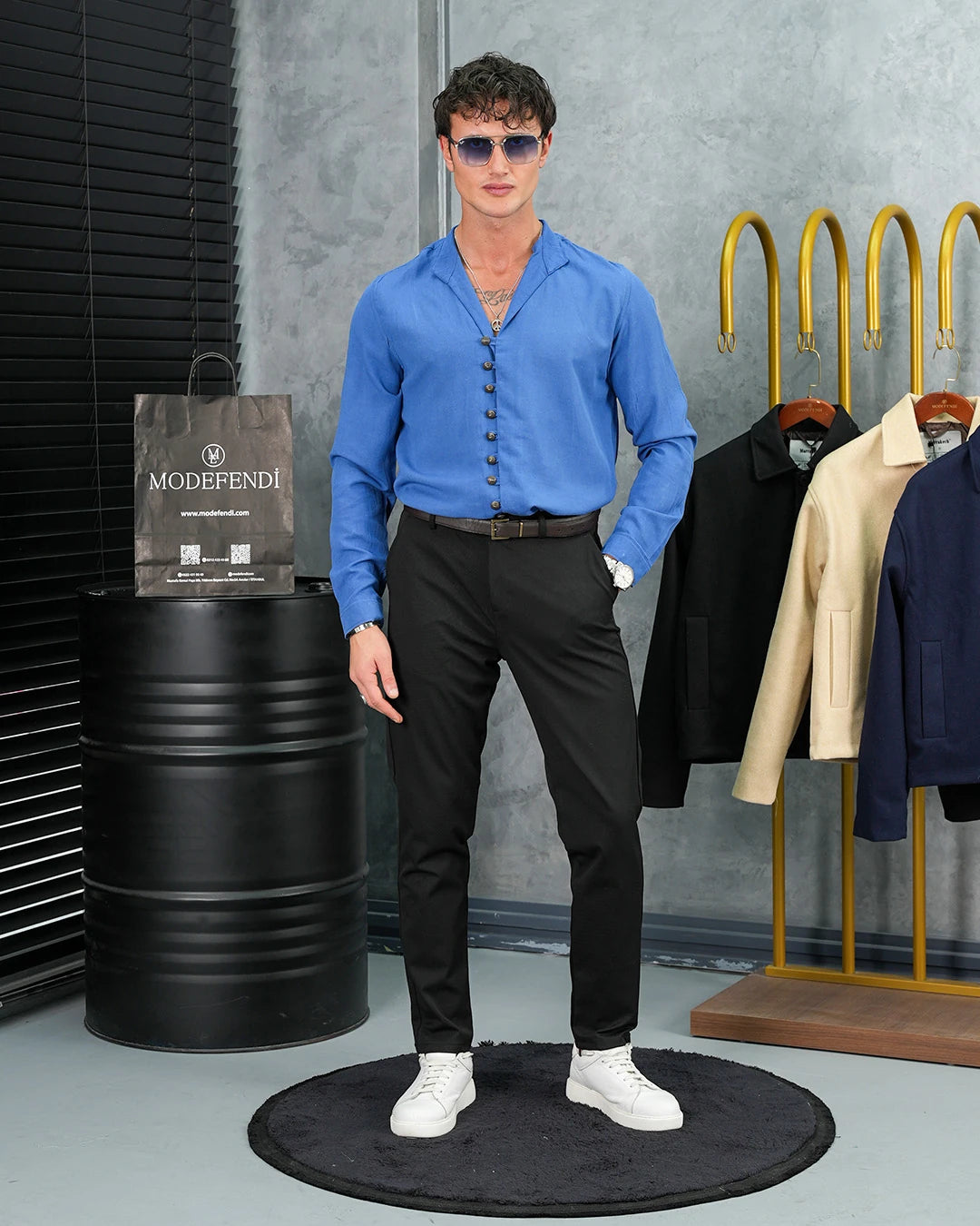 Ham Keten Metal Düğme Gömlek