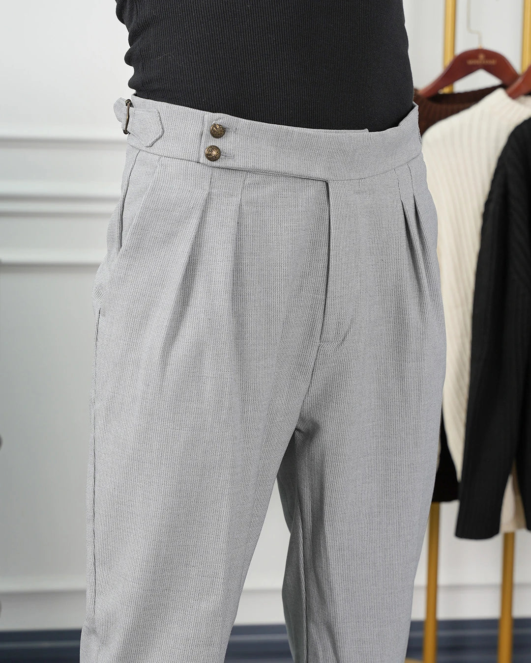 Yüksek Bel Pileli Petek Örme Pamuklu Slimfit Pantolon