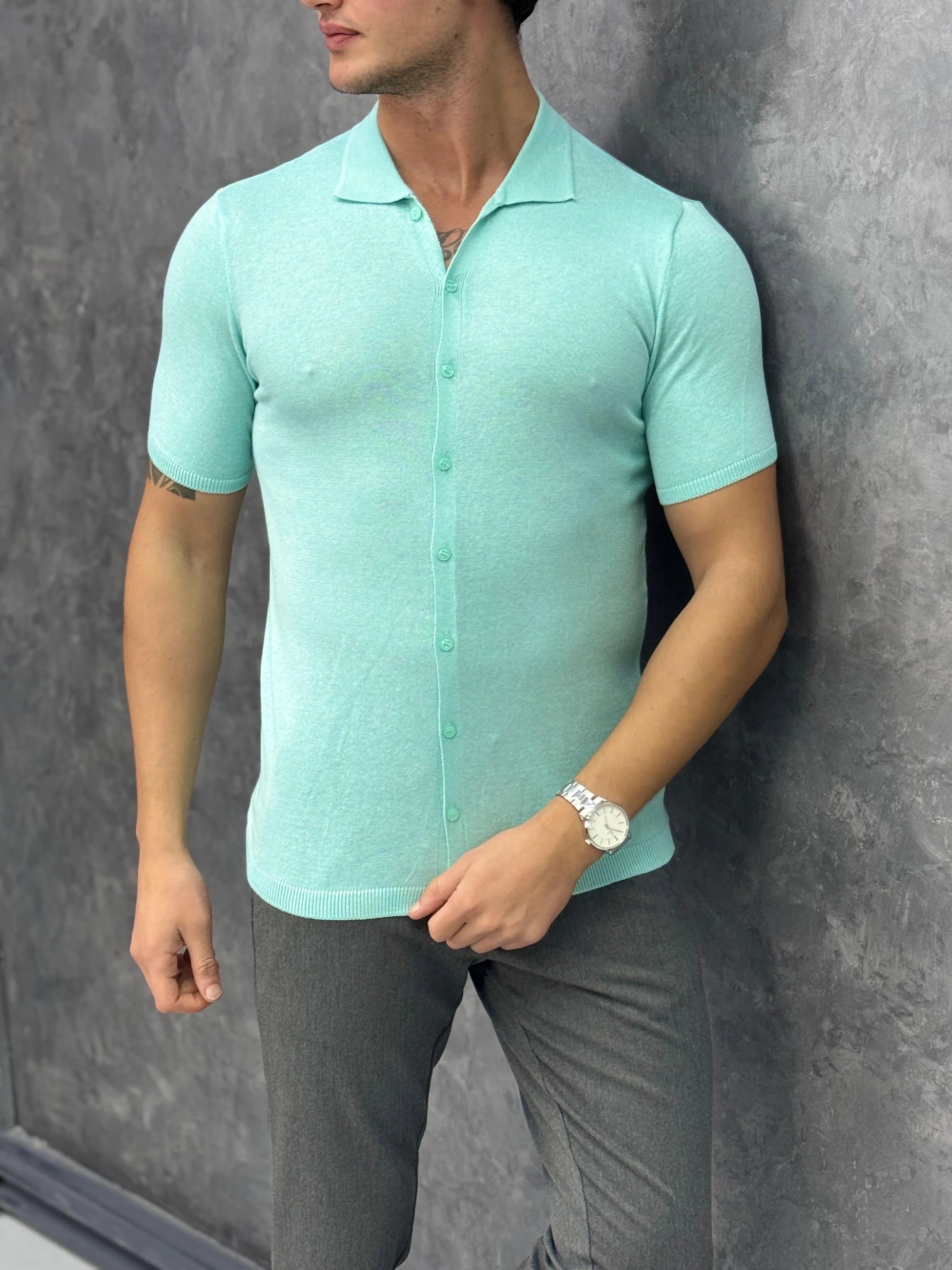 Slim Fit Polo Yaka Triko Pamuk Kısa Kollu Gömlek