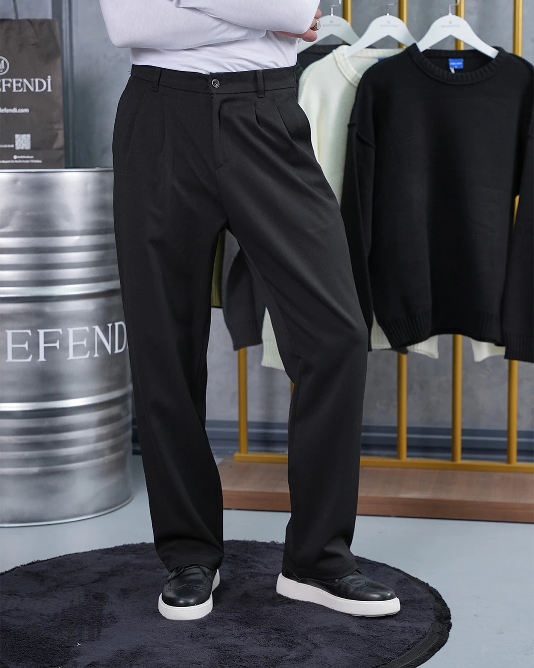 Baggy Kesim Pile Detaylı Kumaş Pantolon