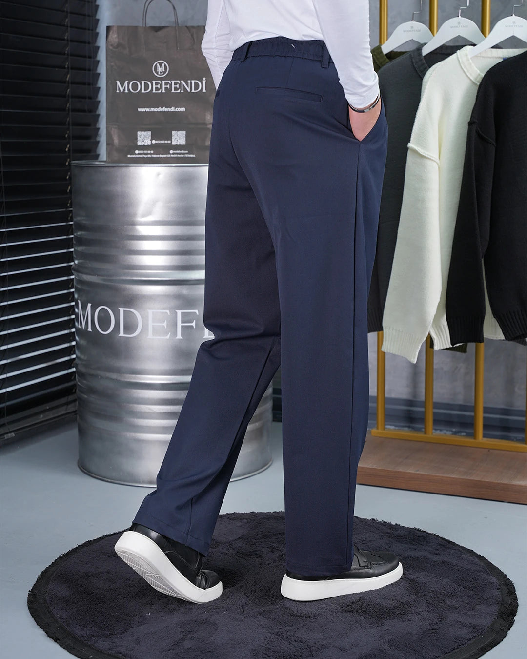 Baggy Kesim Pile Detaylı Kumaş Pantolon