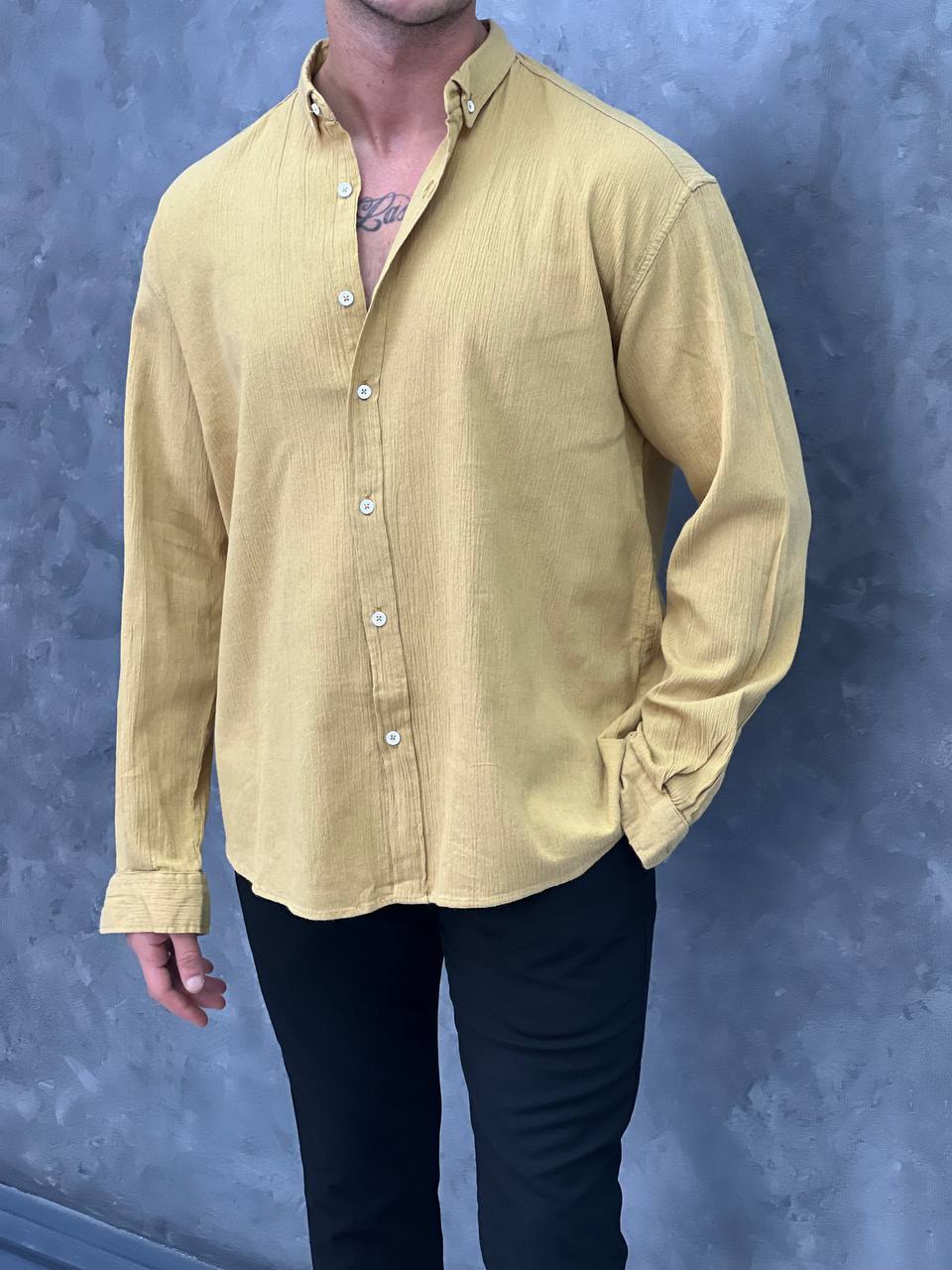 Krinkıl Kumaş Oversize Kesim Keten Gömlek