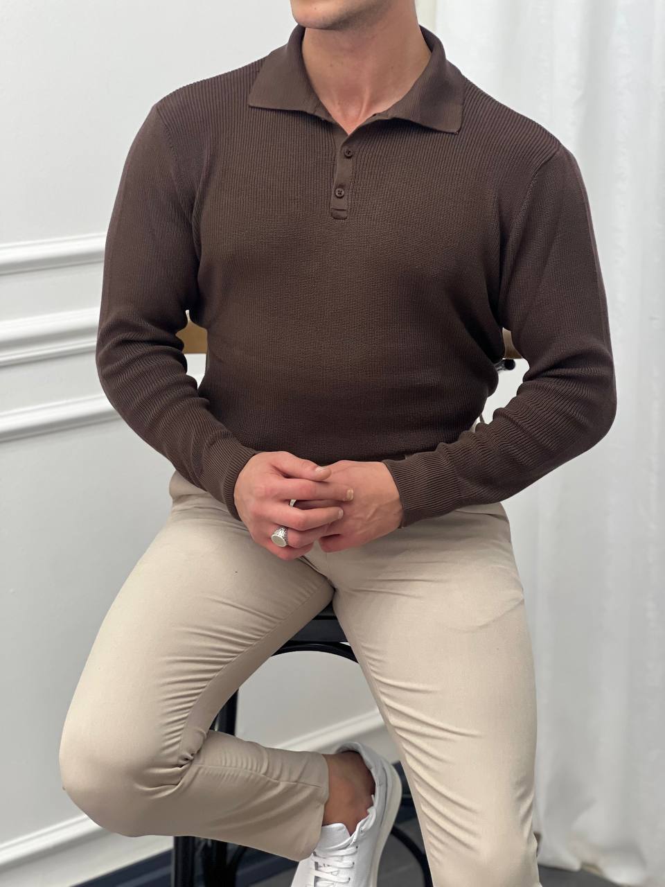 Polo Yaka Düğme Detaylı Kazak