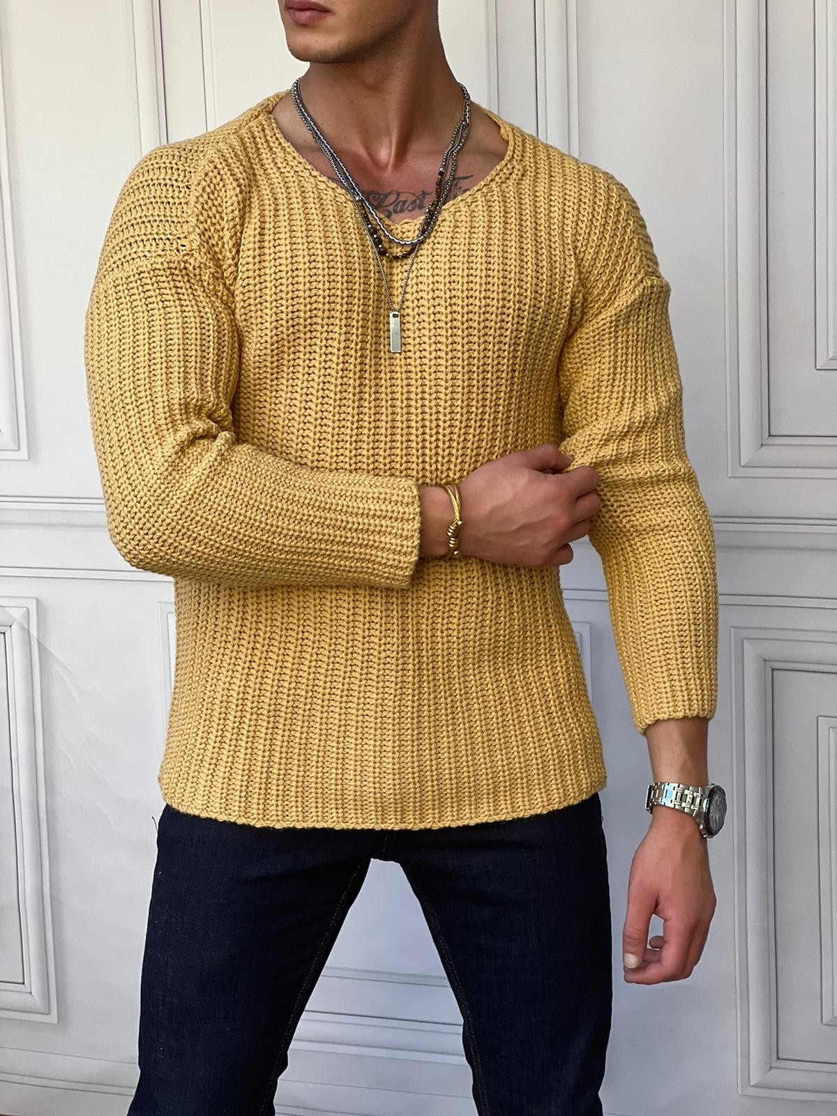 Yüksek Kalite Çelik Örme Oversize Kazak