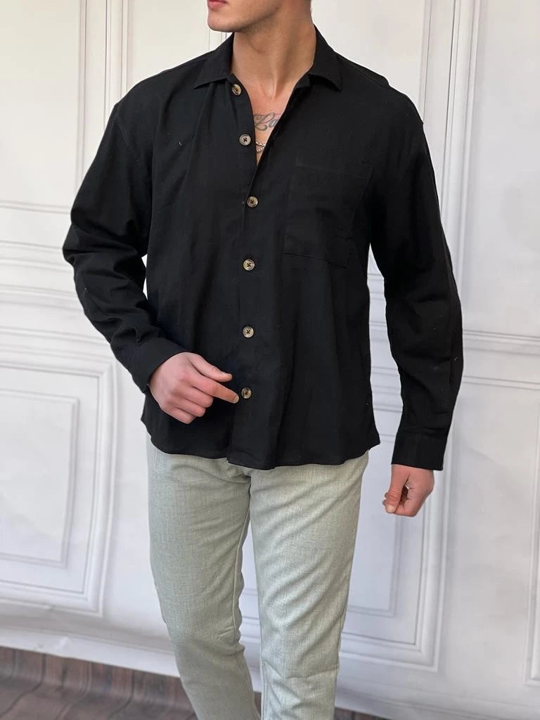 Tek Cepli Keten Yazlık  Oversize  Gömlek