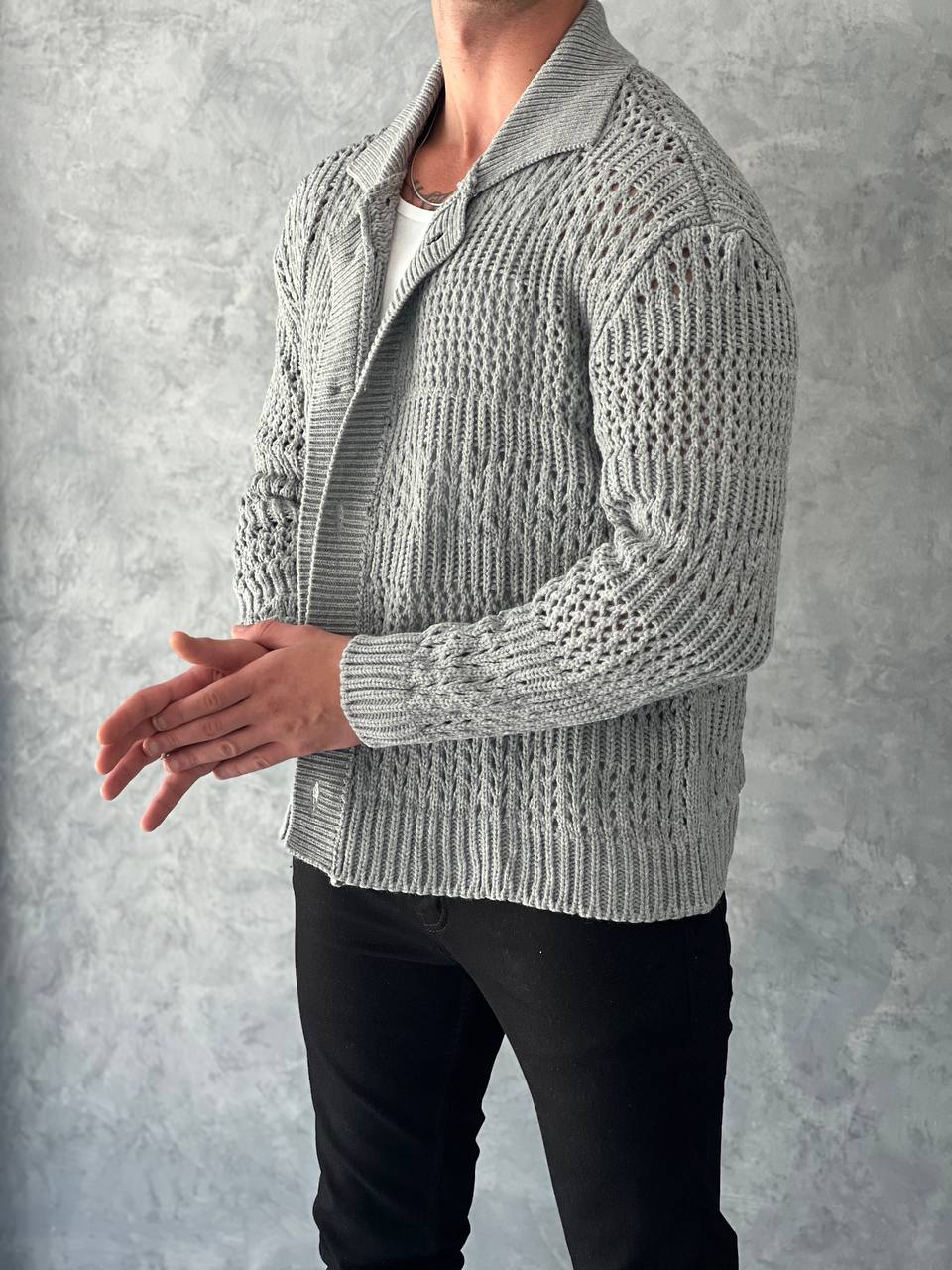 Düğme Detaylı Örgülü Oversize Hırka