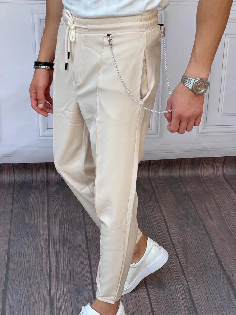 Zincir ve Paça Fermuar Detaylı Pamuklu Jogger Pantolon