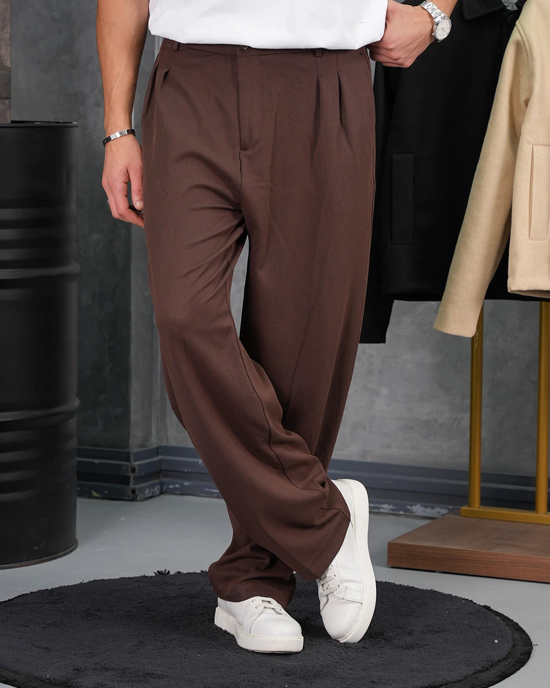 Baggy Kalıp Pile Detaylı Kumaş Pantolon