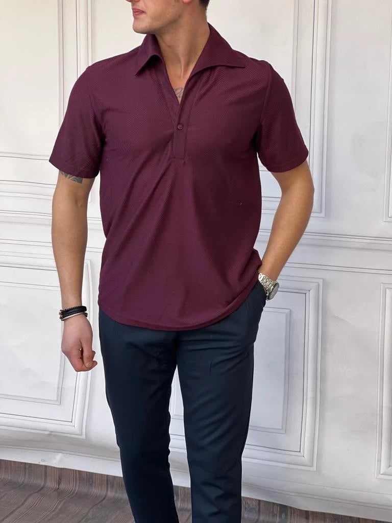 Kayık Yaka Balıksırtı Desen Kısa Kollu Tshırt