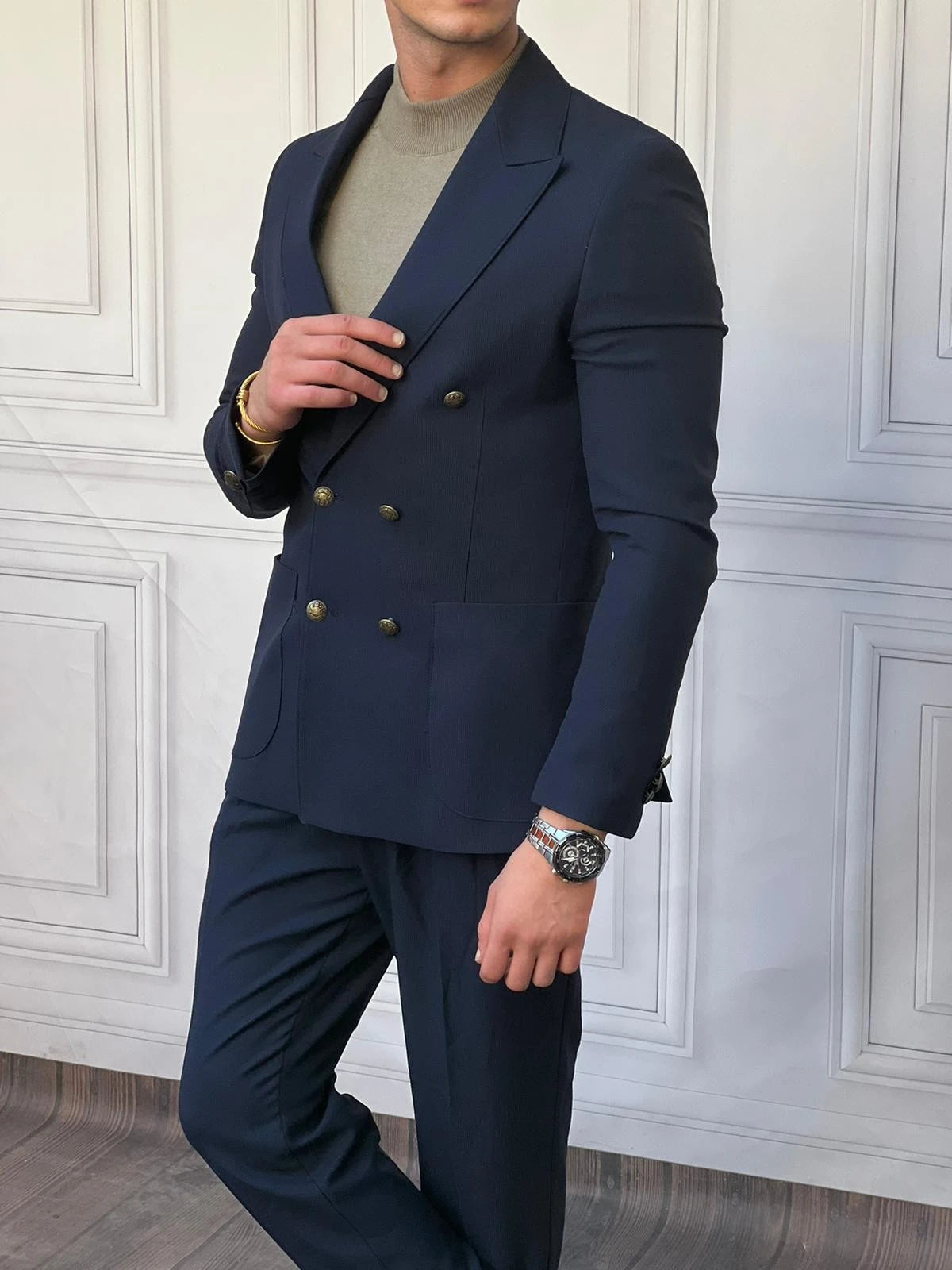 Petek Örme Pamuk Likra İtalyan Kesim Slimfit Ceket Pantolon Takım Elbise