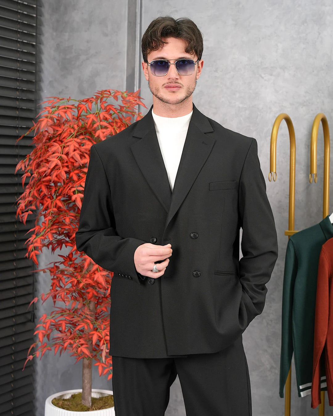 4 Düğme Detaylı Oversize Kesim Baggy Kruvaze Takım Elbise