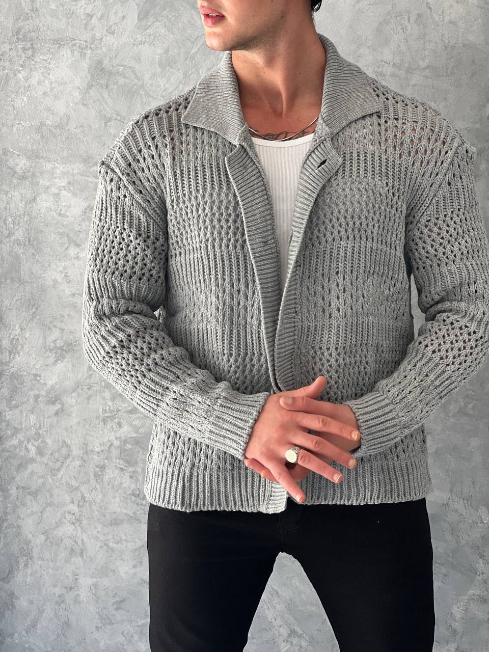 Düğme Detaylı Örgülü Oversize Hırka