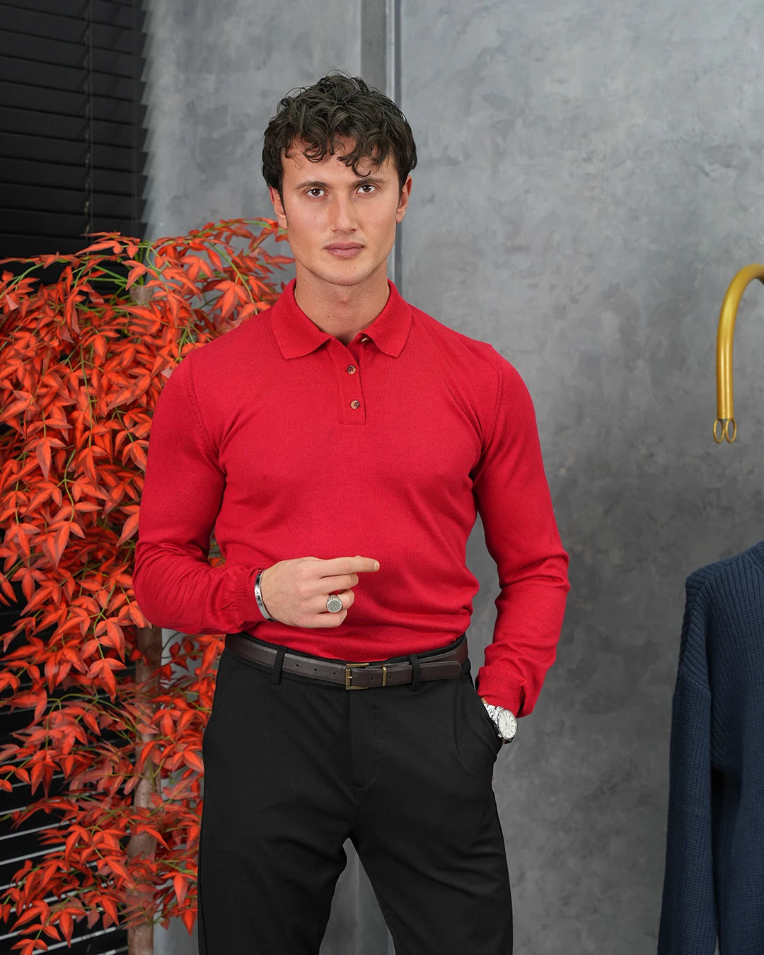 Slimfit Kalıp Pamuk Likra Düğme Detaylı Triko Kazak