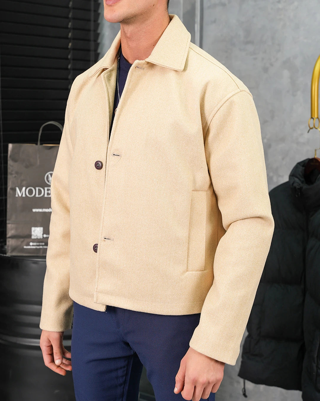 Orta Slim Fit Düğme Detaylı Kaşmir Kaban