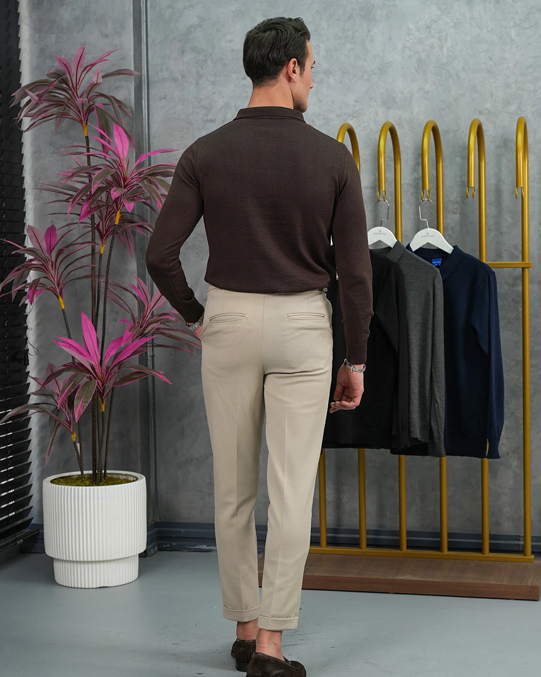 Pamuk Likra Slim Fit Kalıp Yaka Fermuar Detaylı Triko Kazak