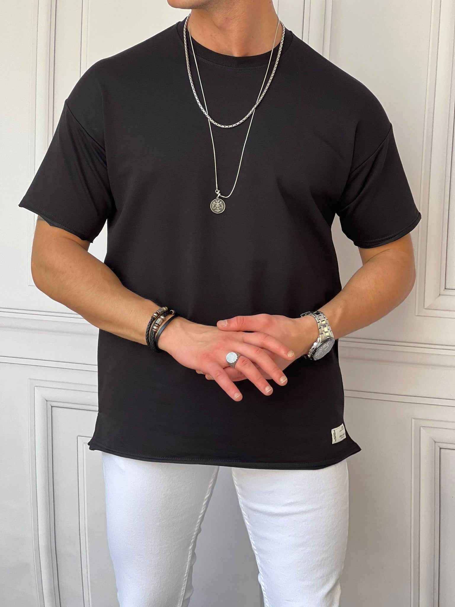 Pamuk Likra Yırtmaç Detaylı 2 İplik Oversize Tshirt