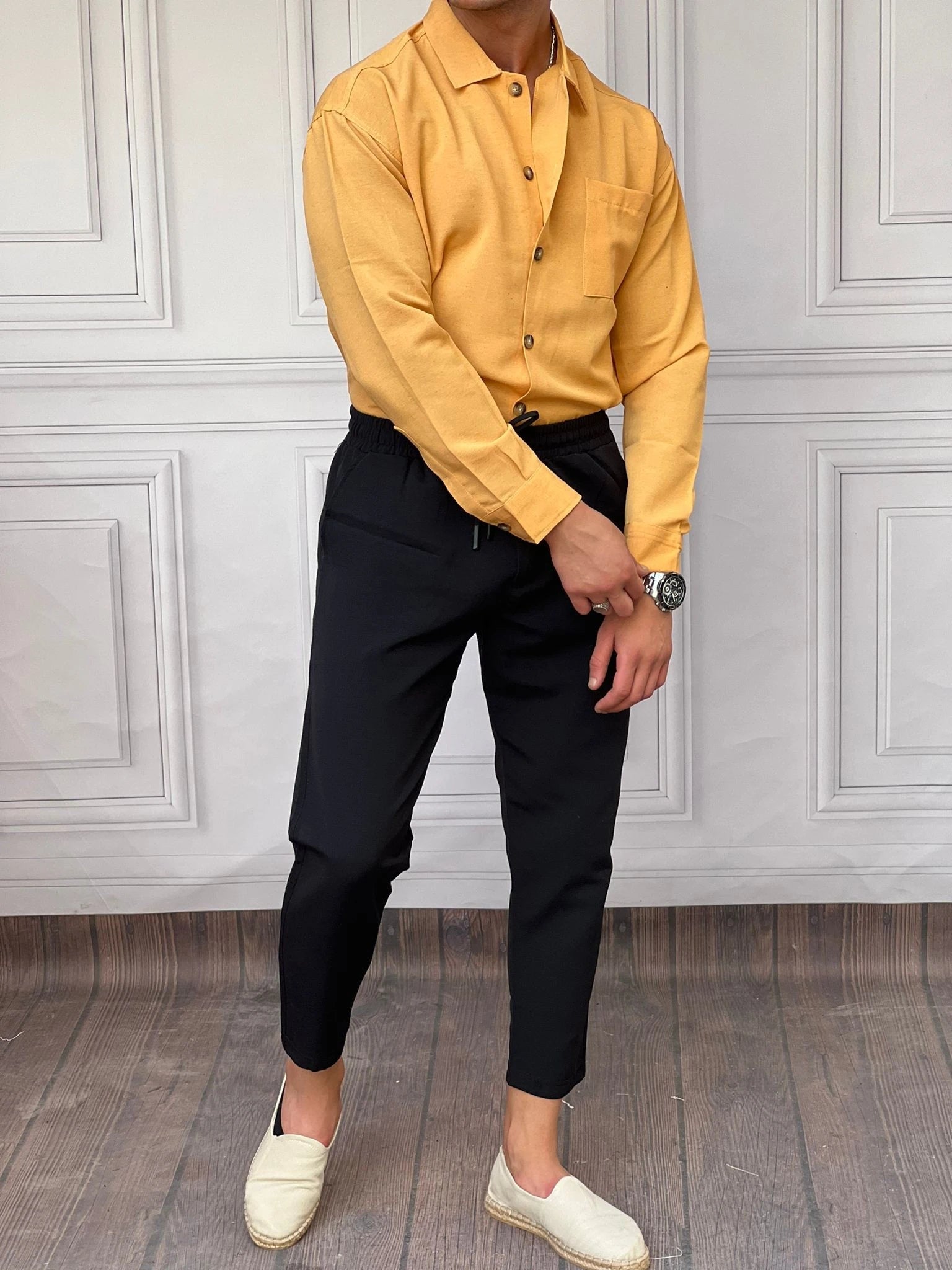 Rahat Kalıp Cep Detaylı Pamuk Keten Gömlek