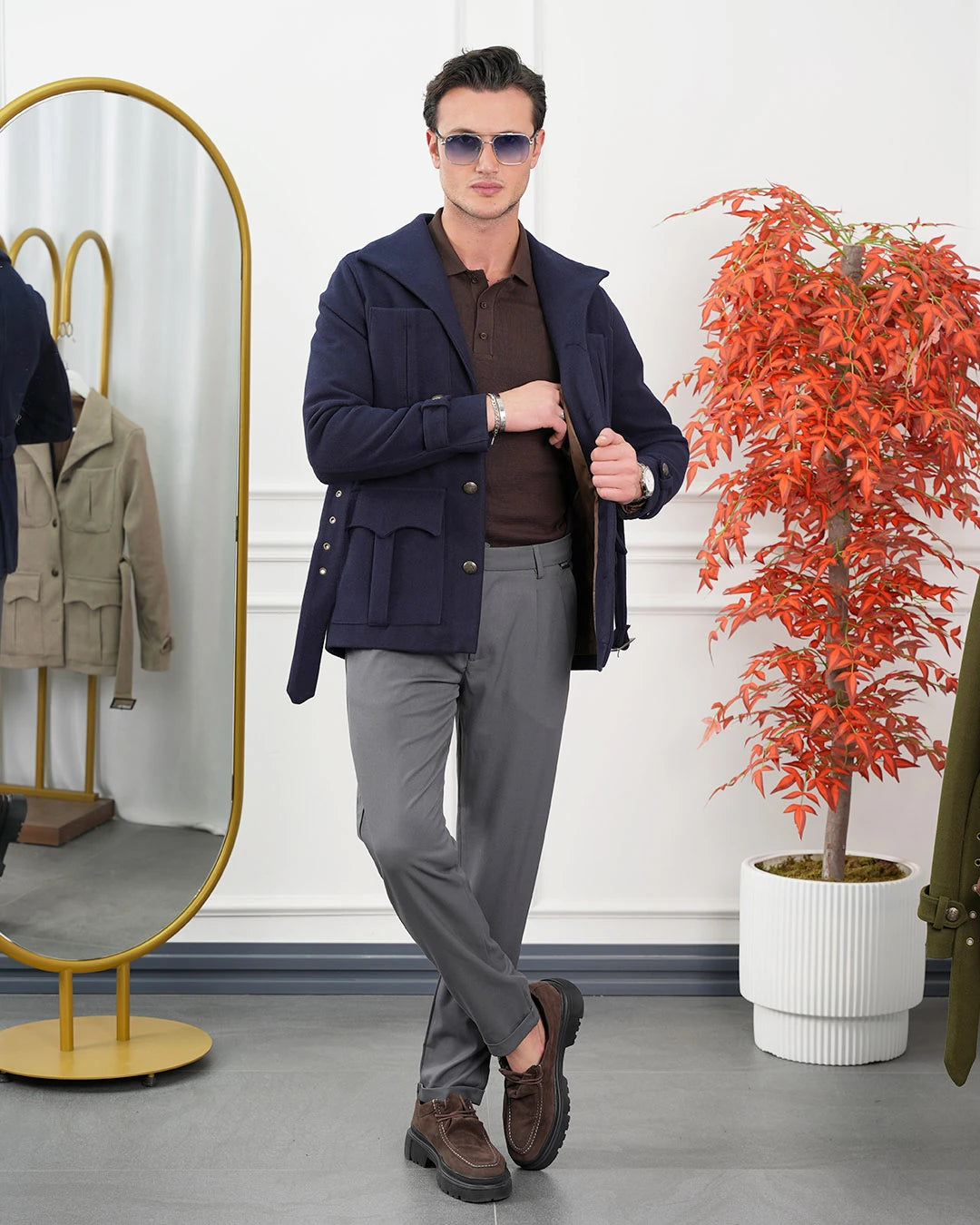 Kayık Yaka Kuzu Kaşmir Kaban