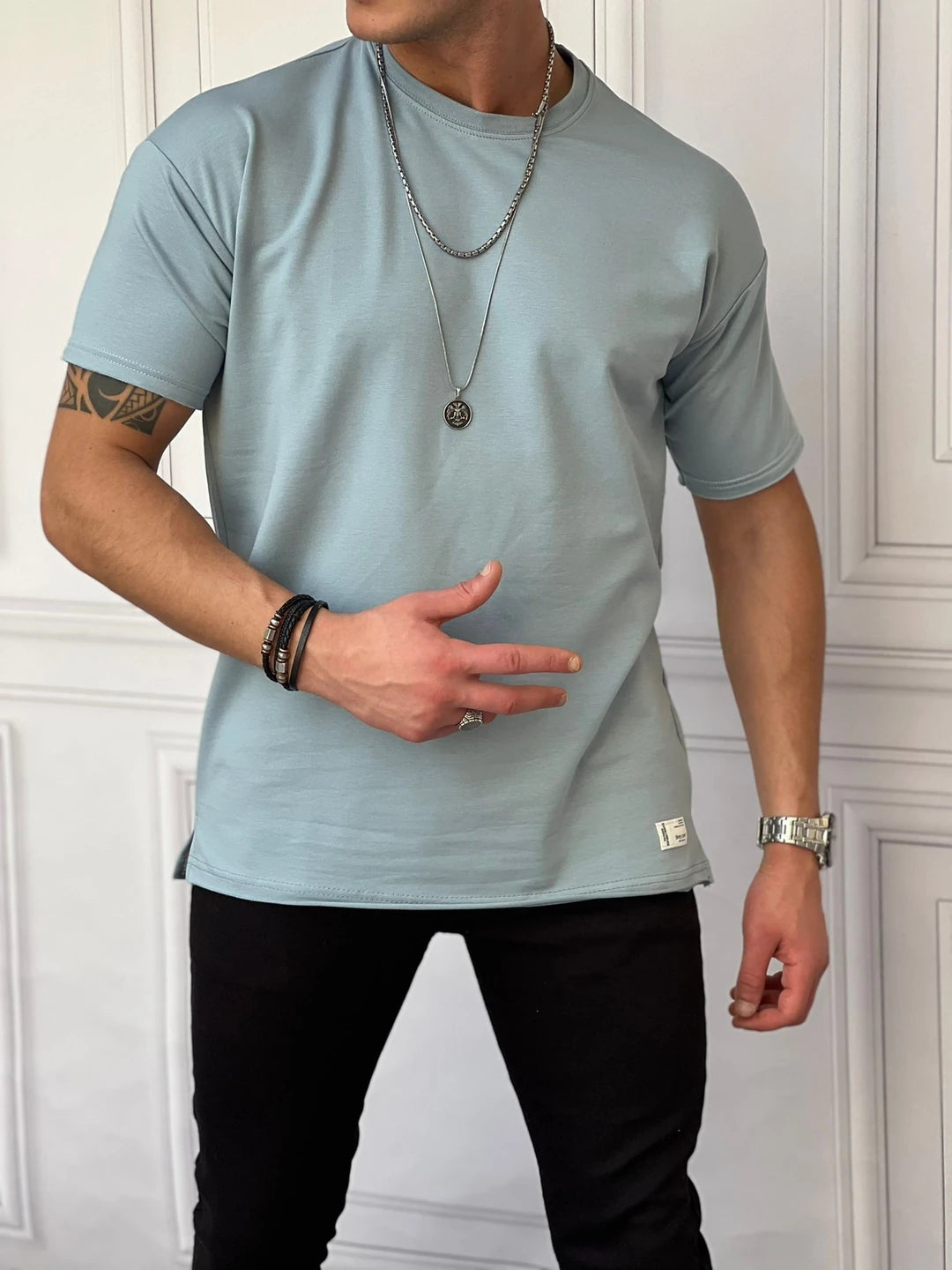 Pamuk Likra Yırtmaç Detaylı 2 İplik Oversize Tshirt